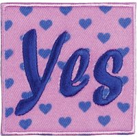 Écusson carré rose cœurs bleu yes - Mondial Tissus