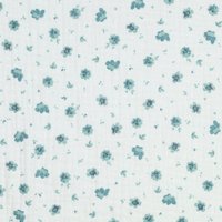 Tissu double gaze bio imprimé fleur bleu - Mondial Tissus