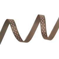 Ruban gros grain taupe à pois roses - Mondial Tissus
