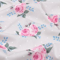 Tissu patchwork coton beige imprimé rose romantique - Mondial Tissus