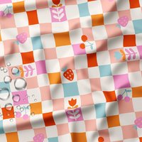 Tissu imperméable damier fleur multico - DOMOTEX - Mondial Tissus