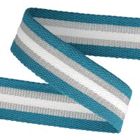 Sangle pour sac coton rayée métallisée bleu canard argent - Mondial Tissus