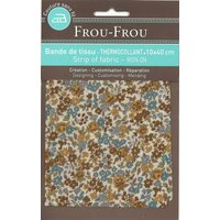 Bande 10 x 40 cm thermocollante fleurie bleu et marron - Frou Frou - Mondial Tissus