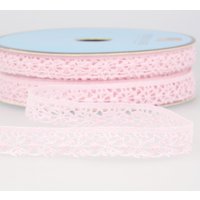 Ruban dentelle polyester géométrique rose clair 15mm - Mondial Tissus