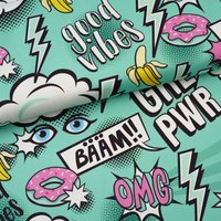 Tissu lycra et polyester recyclé maillot bain et sport mots pop menthe - Albstoffe - Albstoffe - Mondial Tissus