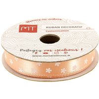 Bobine ruban satin rose fleurs 5m X 10 mm - MT - Mondial Tissus