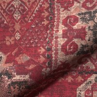 Tissu bachette coton semi-panama rouge imprimé tapis Kelim rouge - Mondial Tissus