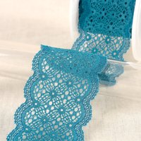 Ruban dentelle élastique fleurs géométriques bleu canard 55mm - Mondial Tissus