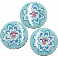 Lot de 3 boutons bleus à fleur 25 mm - Récréatys - Mondial Tissus