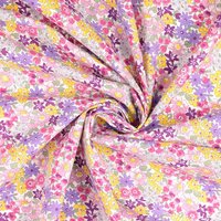 Tissu popeline de coton imprimé multi fleurs rose - Mondial Tissus