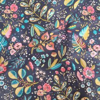 Tissu coton imprimé fleuri fond bleu foncé - Mondial Tissus
