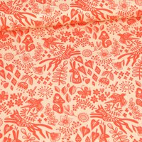 Tissu satin de coton organique imprimé balade en forêt orangé et écru - Albstoffe - Albstoffe - Mondial Tissus
