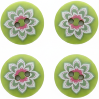 Lot de 4 boutons verts à fleur 18 mm - Récréatys - Mondial Tissus