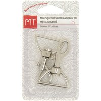 Mousqueton finition demi anneau en métal 30 mm 2 pcs argent - MT - Mondial Tissus