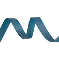 Ruban gros grain bleu à pois roses - Mondial Tissus