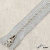 Fermeture à glissière métallisée argent curseur tête de mort 20 cm - Mondial Tissus