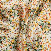 Tissu satin de soie ivoire imprimé fleurs sauvages fait en Italie - Mondial Tissus