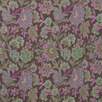 Tissu voile viscose imprimé fleurs indiennes vertes fond marron - Mondial Tissus