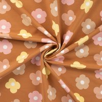 Tissu French terry imprimé grosse fleur naïve multico marron - Mondial Tissus