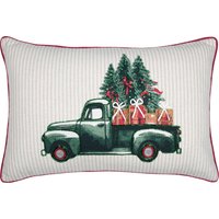 Coussin de Noël rectangulaire écru rayé motif sapin dos rouge 35 x 55cm - MT - Mondial Tissus