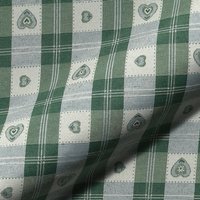 Tissu jacquard melangé vert tartan coeur montagne - Mondial Tissus