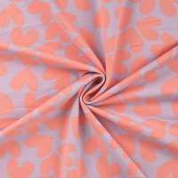 Tissu French terry imprimé cœurs à gogo lilas et orange - Mondial Tissus