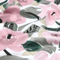 Tissu sergé coton imprimé belle fleur rose - Mondial Tissus