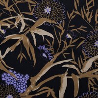 Tissu crêpe viscose polyester imprimé arbre en fleurs noir - Mondial Tissus