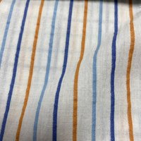 Tissu coton gaufré rayures tricolores fines marron et bleu - Mondial Tissus