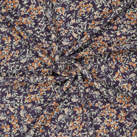 Tissu velours côtelé motif fleuri bleu marine - Mondial Tissus