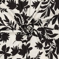 Toile lin viscose motifs fleurs noires écru - Mondial Tissus