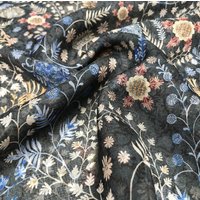 Tissu Liberty soie bleu fleurs feuilles - Liberty - Mondial Tissus