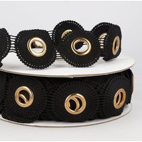 Ruban guipure cercles à œillets noir 50mm - Mondial Tissus