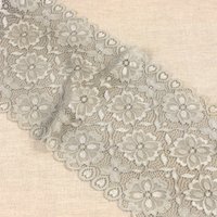 Ruban dentelle élastique mosaïque fleurs gris moyen 180mm - Mondial Tissus