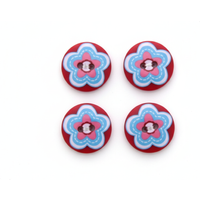 Lot de 4 boutons rouges à fleur bleue 18 mm - Récréatys - Mondial Tissus