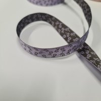 Ruban satin fleurs réversible 16 mm noir et violet - Frou Frou - Mondial Tissus