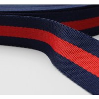 Sangle polyester bleu marine bande centrale rouge - Mondial Tissus