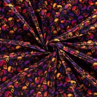 Maille jersey halloween polyester stretch noir crâne violet orange - Mondial Tissus
