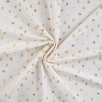 Maille jersey coton imprimée feuille pailletée blanc - Mondial Tissus