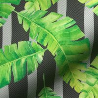 Toile outdoor dralon imprimée digitale feuillage fond rayé - Mondial Tissus