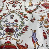 Tissu bachette montgolfières fleuries rouge - Mondial Tissus