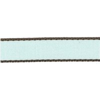 Ruban gros grain céladon bords marron 25 mm - Frou Frou - Mondial Tissus