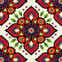 Carré de tissu jacquard fleur façon carreau de ciment rouge 45 x 45 cm - Mondial Tissus