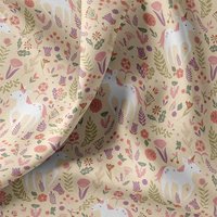 Tissu cretonne imprimé licorne magique beige - DOMOTEX - Mondial Tissus