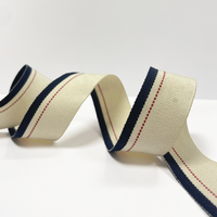 Ruban jacquard beige/marine/rouge 25mm - Mondial Tissus