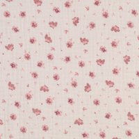 Tissu double gaze bio imprimé fleur rose - Mondial Tissus