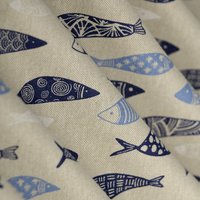 Tissu bachette linen look sardines bleu - Mondial Tissus