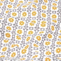 Tissu cretonne enduit imprimé façon carreaux de ciment jaune - Mondial Tissus