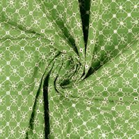 Tissu voile coton vert broderie anglaise fleurie - Mondial Tissus