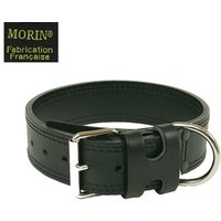 Collier chien cousu double, cuir noir